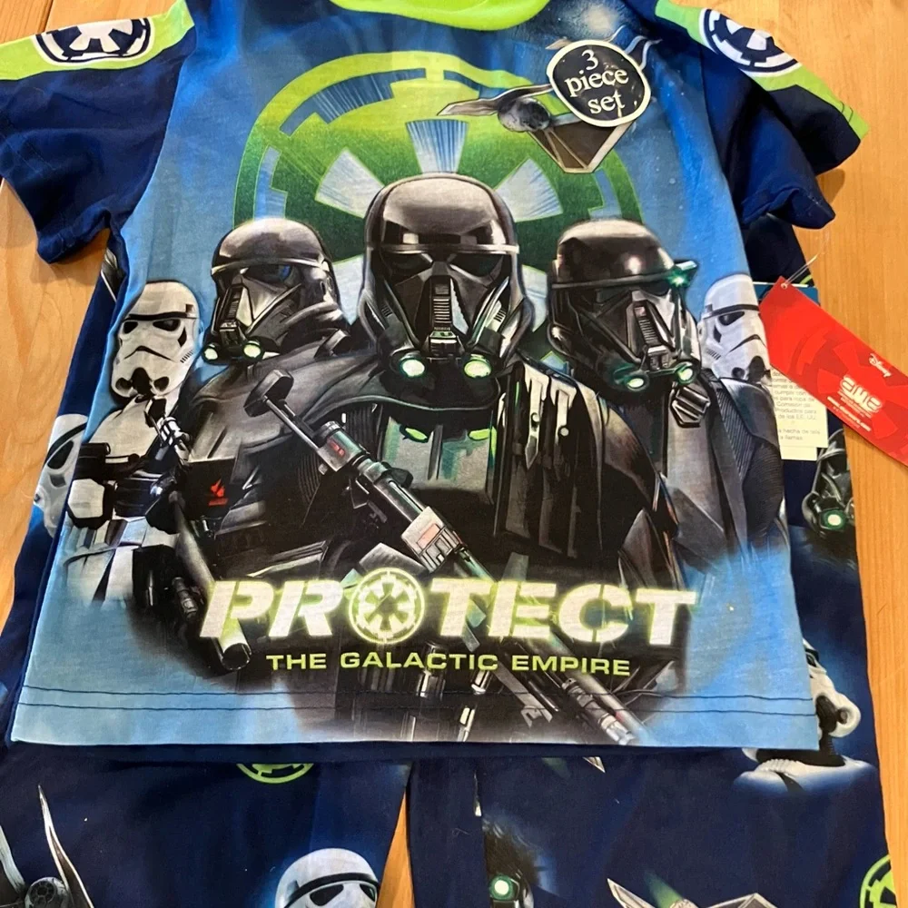 NWT Star Wars Kids Rogue One 3-piece  Pajama Set - Blue and Lime Green size 4T